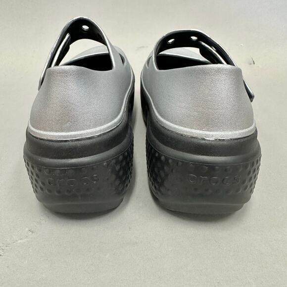 Crocs Stomp Mary Jane Platform Shoes in Silver/Black Women's Size 10 Mens 8 NWOT - Picture 12 of 16